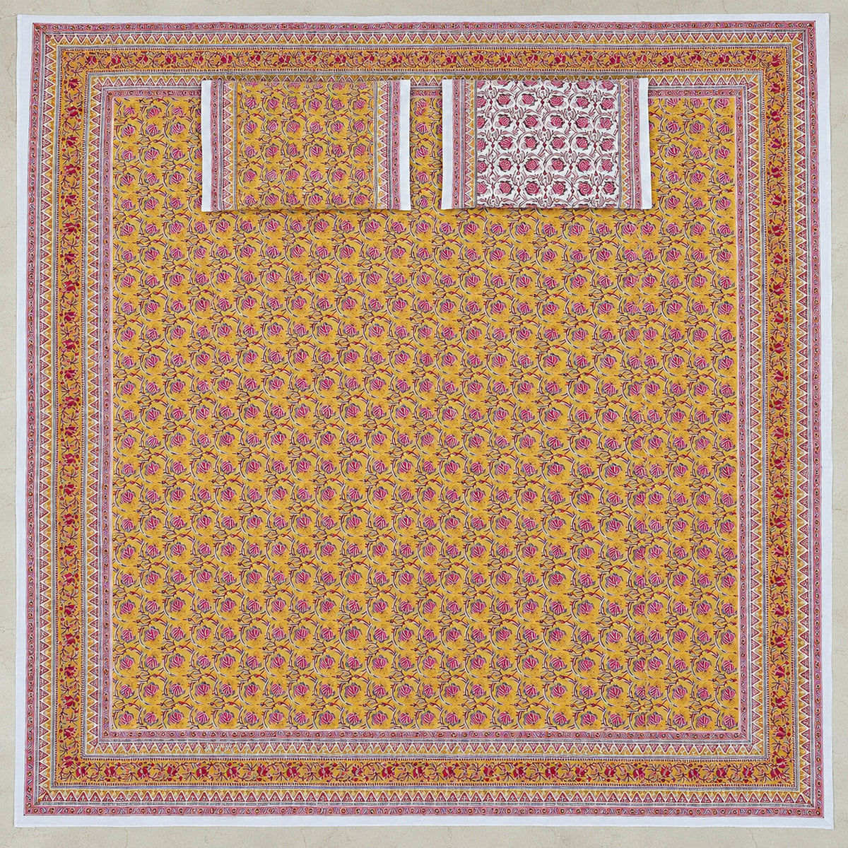 Mustard Rosebud Jaal Naaz Bedsheet - BS_NZ_KS_007 - full print