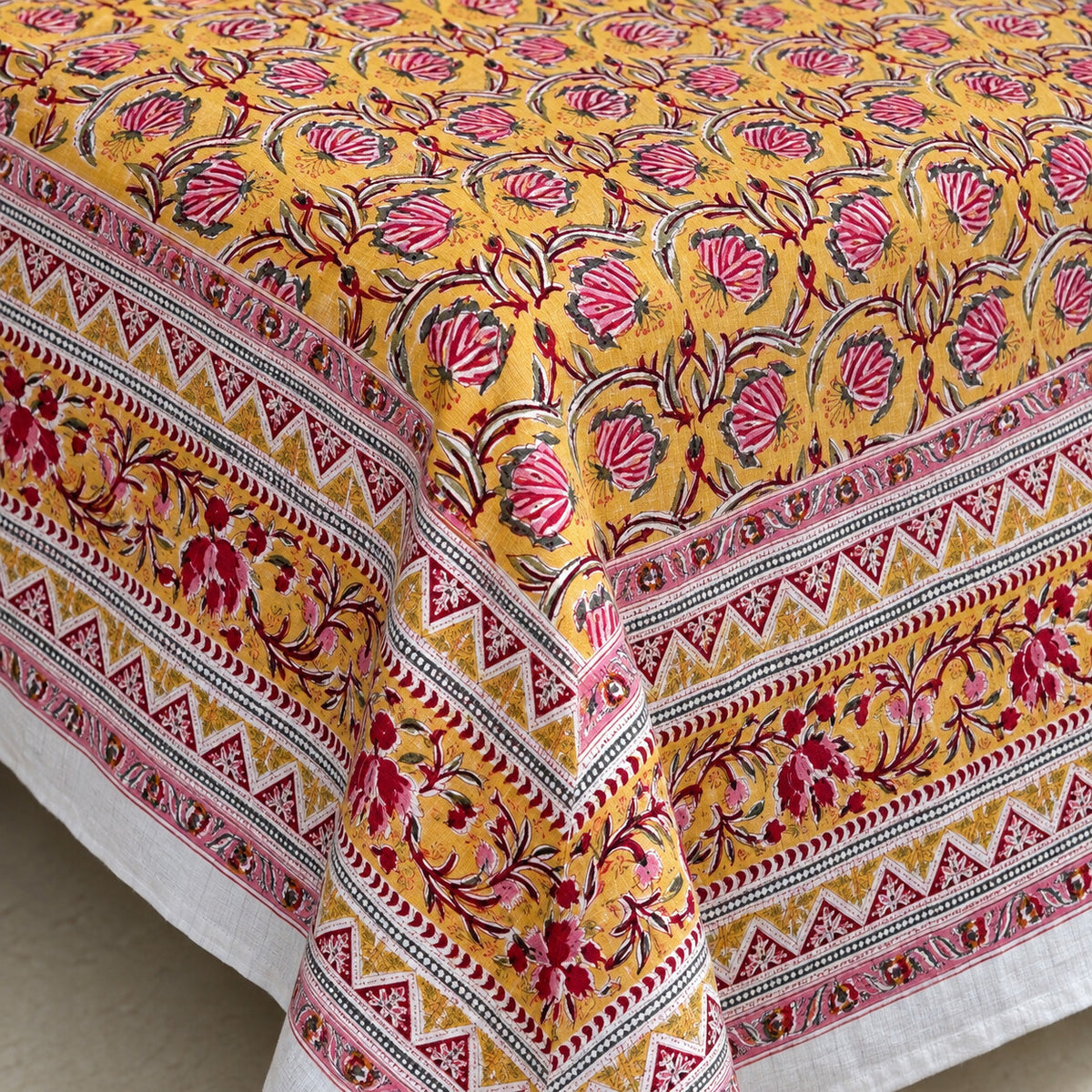Mustard Rosebud Jaal Naaz Bedsheet - BS_NZ_KS_007 - fabric close-up