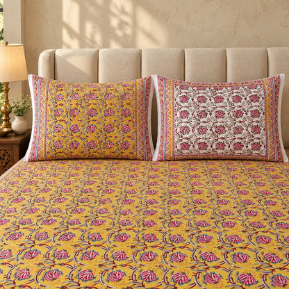 Mustard Rosebud Jaal Naaz Bedsheet - BS_NZ_KS_007 - pillow covers