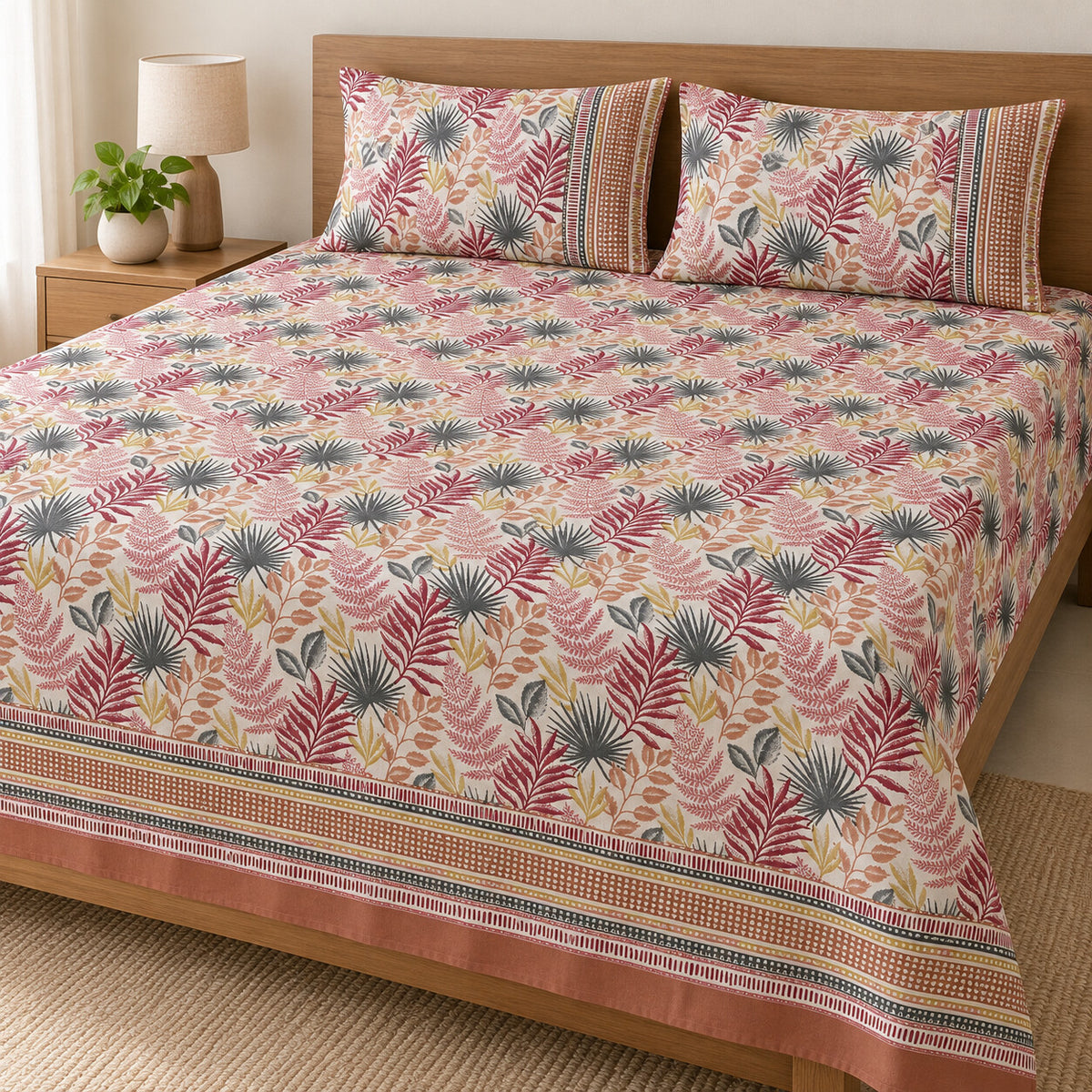 Pink Fern Rangrez Bedsheet - BS_RZ_KS_001 - hero