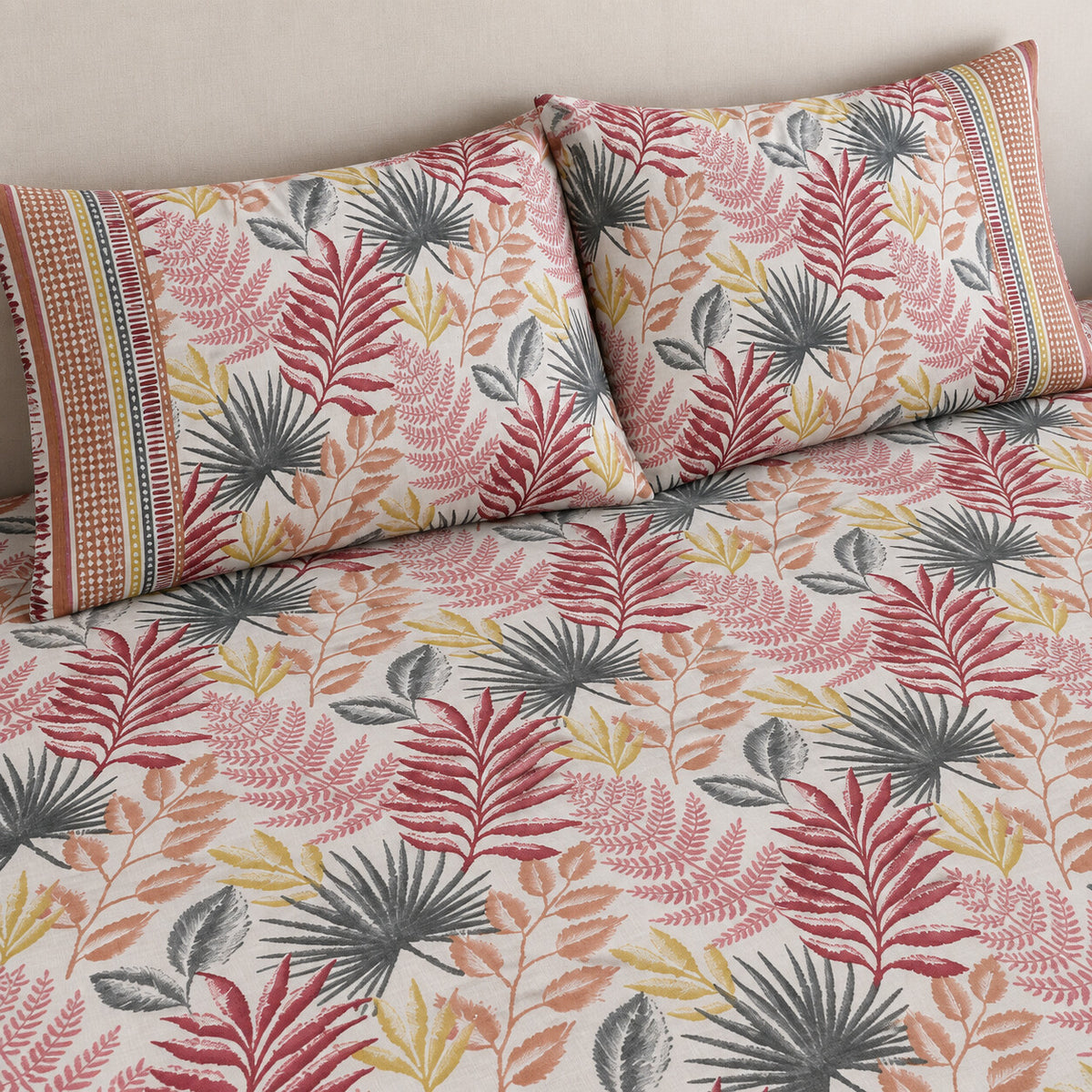 Pink Fern Rangrez Bedsheet - BS_RZ_KS_001 - pillow covers