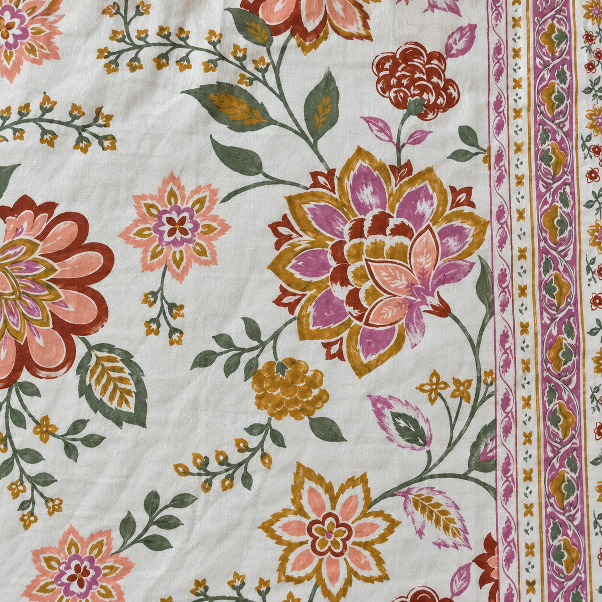 Coral Blossom Rangrez Bedsheet - BS_RZ_KS_003 - fabric close-up