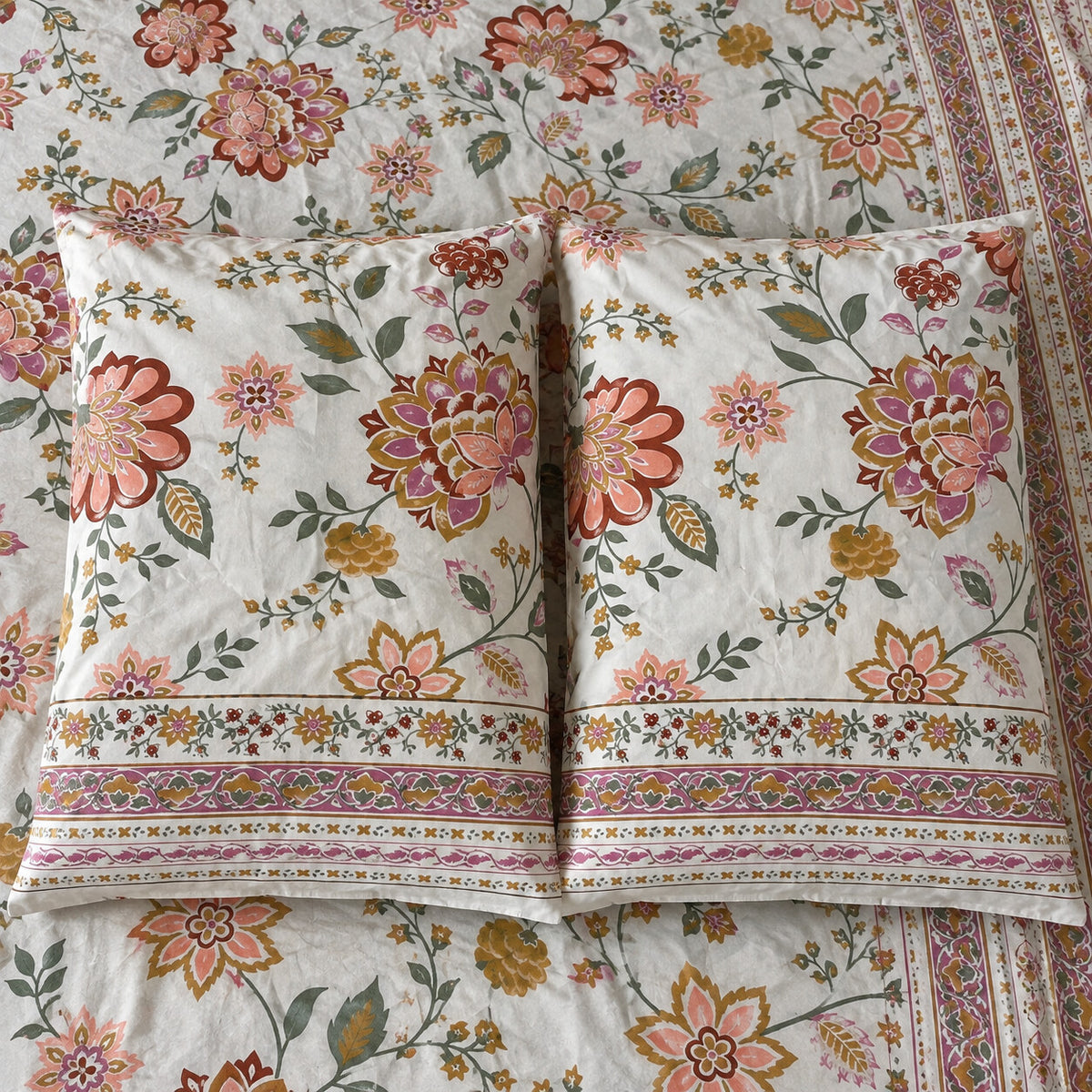 Coral Blossom Rangrez Bedsheet - BS_RZ_KS_003 - pillow covers