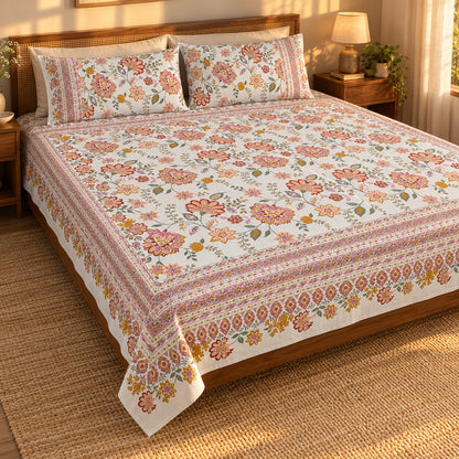 Coral Blossom Rangrez Bedsheet - BS_RZ_KS_003 - golden hour