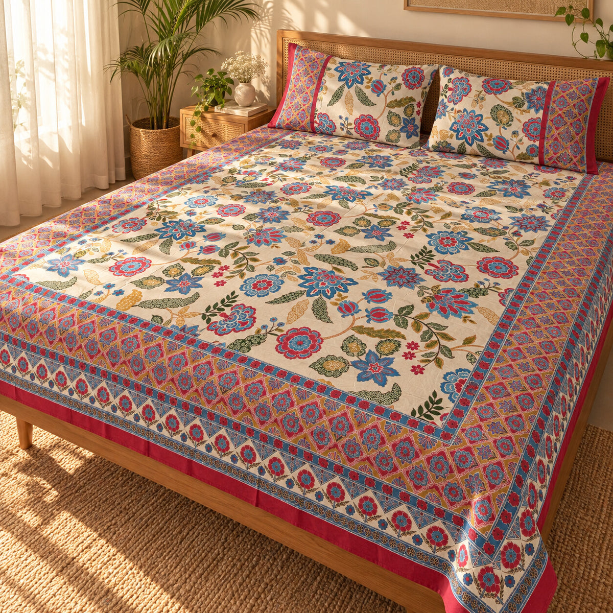 Indigo Garden Rangrez Bedsheet - BS_RZ_KS_004 - golden hour