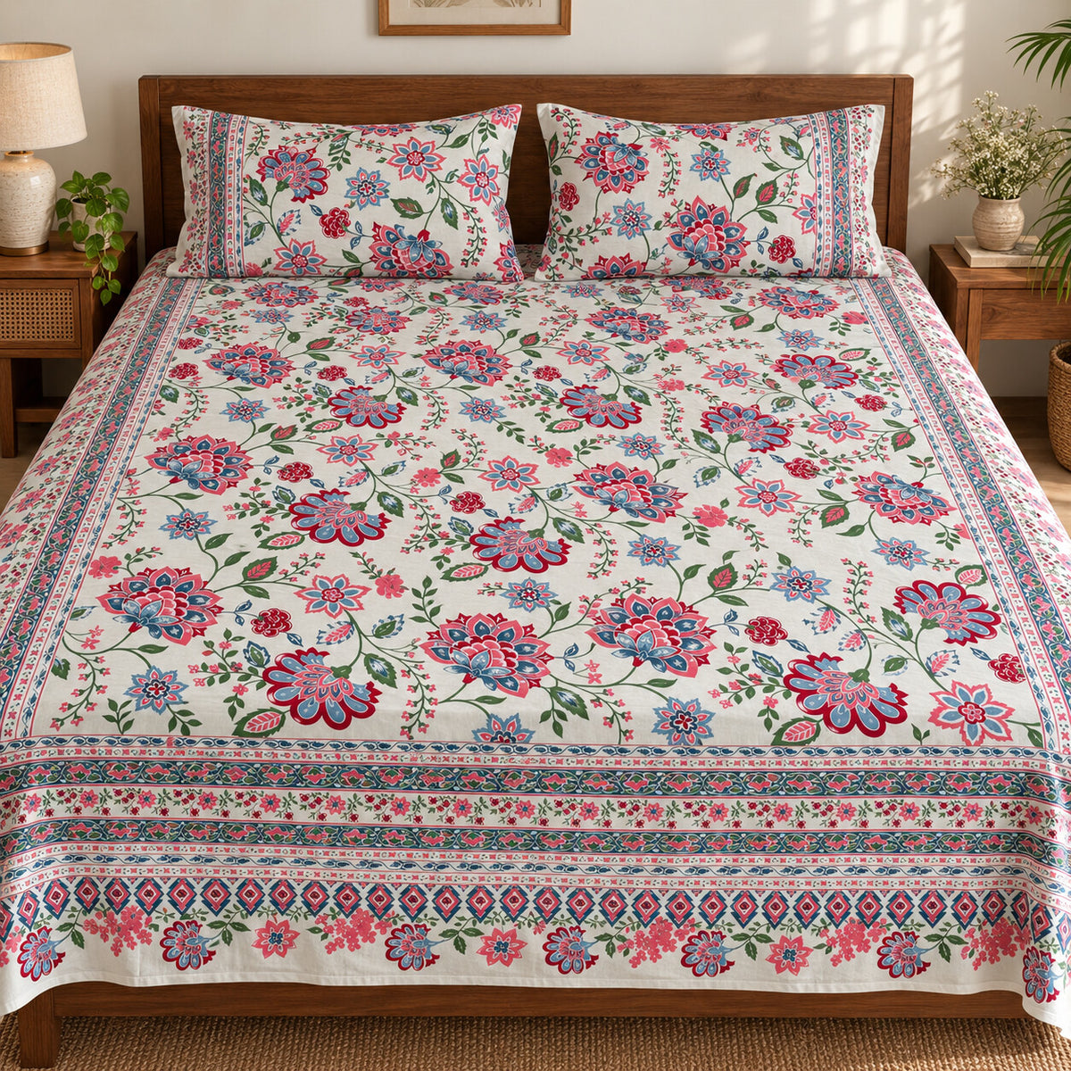 Crimson Vine Rangrez Bedsheet - BS_RZ_KS_005 - bed lifestyle