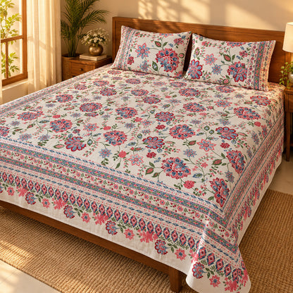 Crimson Vine Rangrez Bedsheet - BS_RZ_KS_005 - golden hour