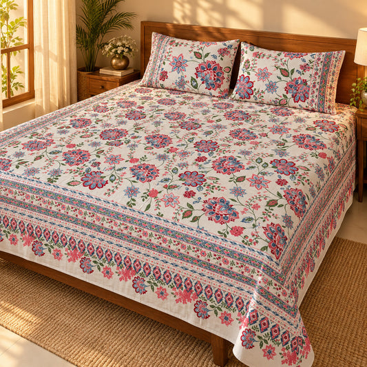 Crimson Vine Rangrez Bedsheet - BS_RZ_KS_005 - golden hour