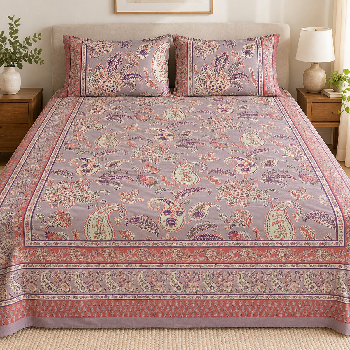 Mauve Paisley Rangrez Bedsheet - BS_RZ_KS_006 - hero