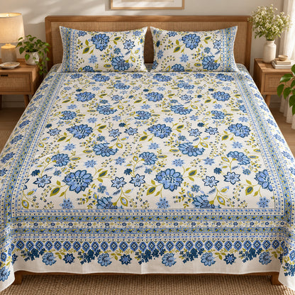 Blue Blossom Rangrez Bedsheet - BS_RZ_KS_007 - bed lifestyle