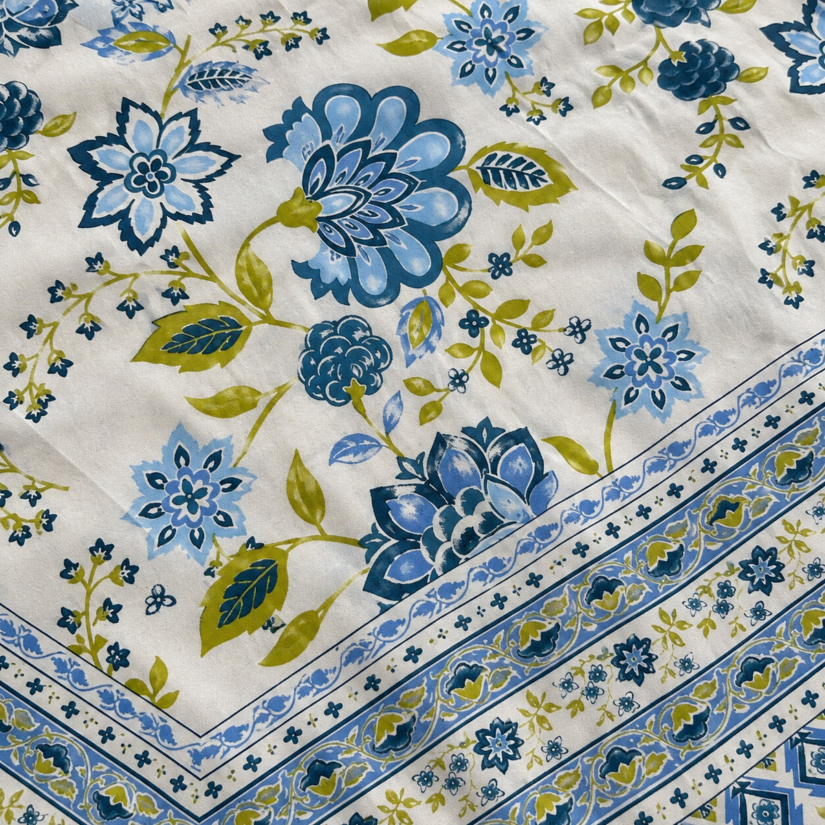 Blue Blossom Rangrez Bedsheet - BS_RZ_KS_007 - fabric close-up
