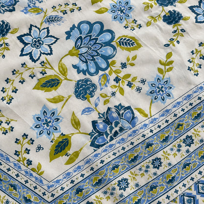 Blue Blossom Rangrez Bedsheet - BS_RZ_KS_007 - fabric close-up