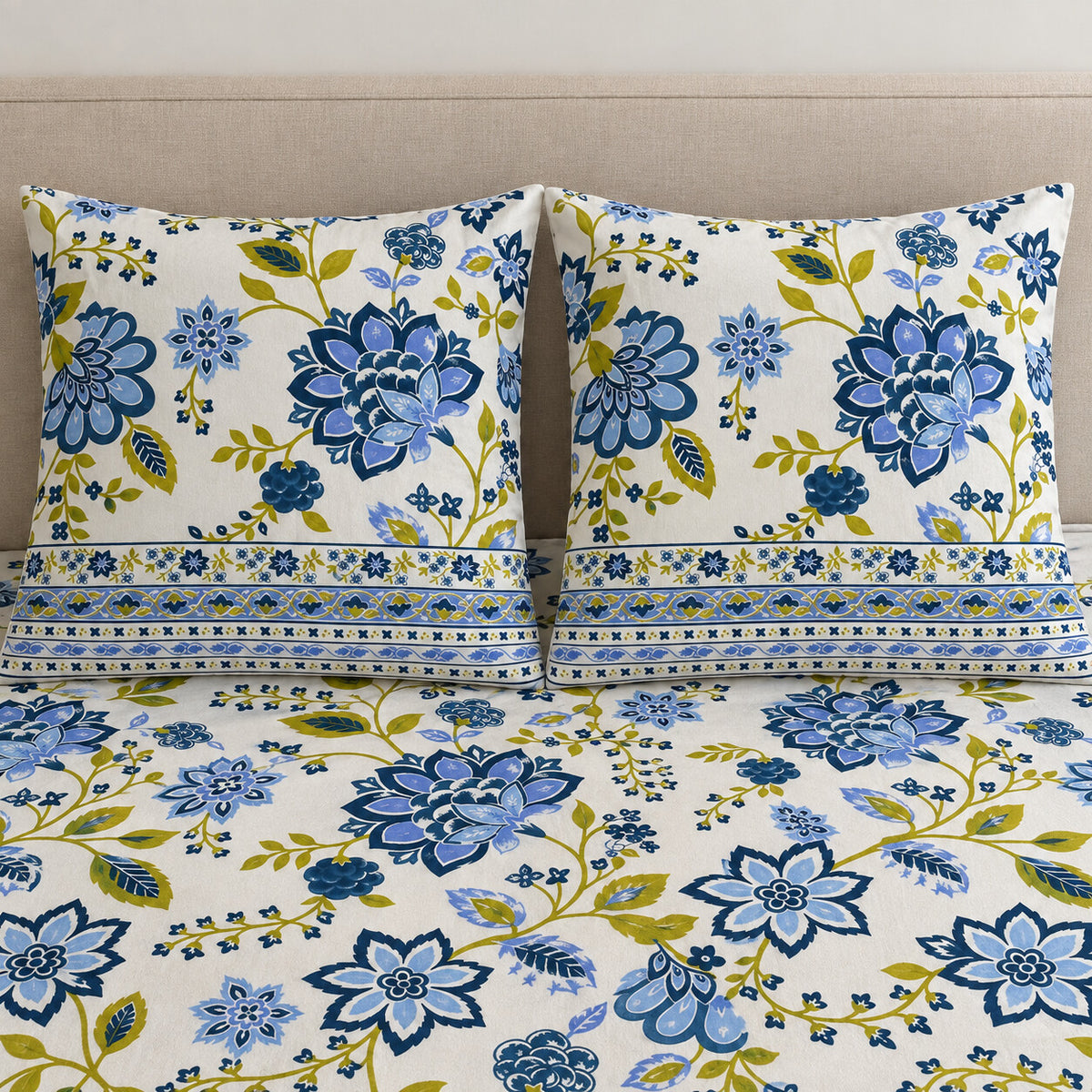 Blue Blossom Rangrez Bedsheet - BS_RZ_KS_007 - pillow covers