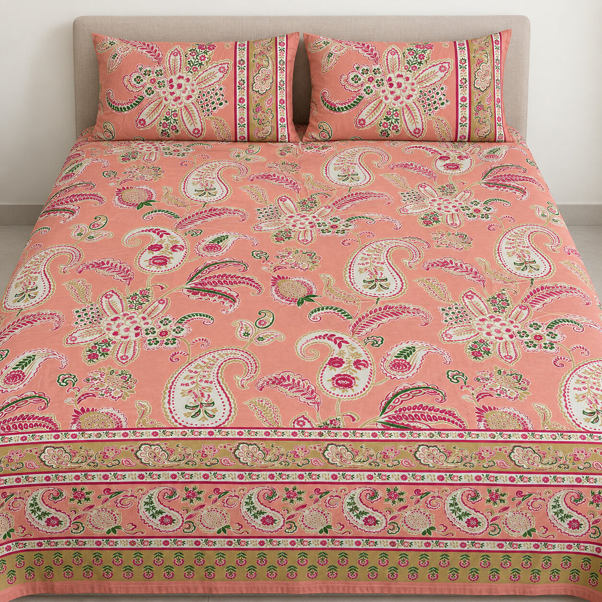 Peach Paisley Rangrez Bedsheet - BS_RZ_KS_008 - hero
