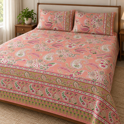 Peach Paisley Rangrez Bedsheet - BS_RZ_KS_008 - bed lifestyle