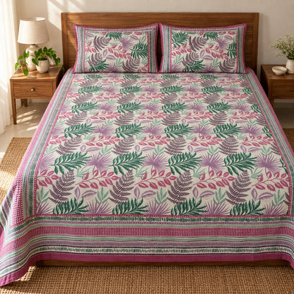 Pink Fern Garden Rangrez Bedsheet - BS_RZ_KS_009 - bed lifestyle