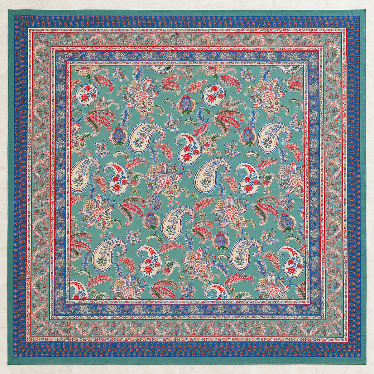 Teal Paisley Rangrez Bedsheet - BS_RZ_KS_010 - full print