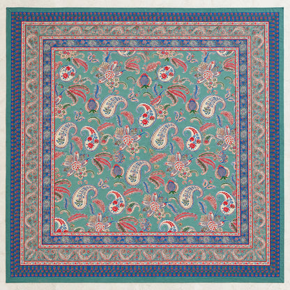 Teal Paisley Rangrez Bedsheet - BS_RZ_KS_010 - full print