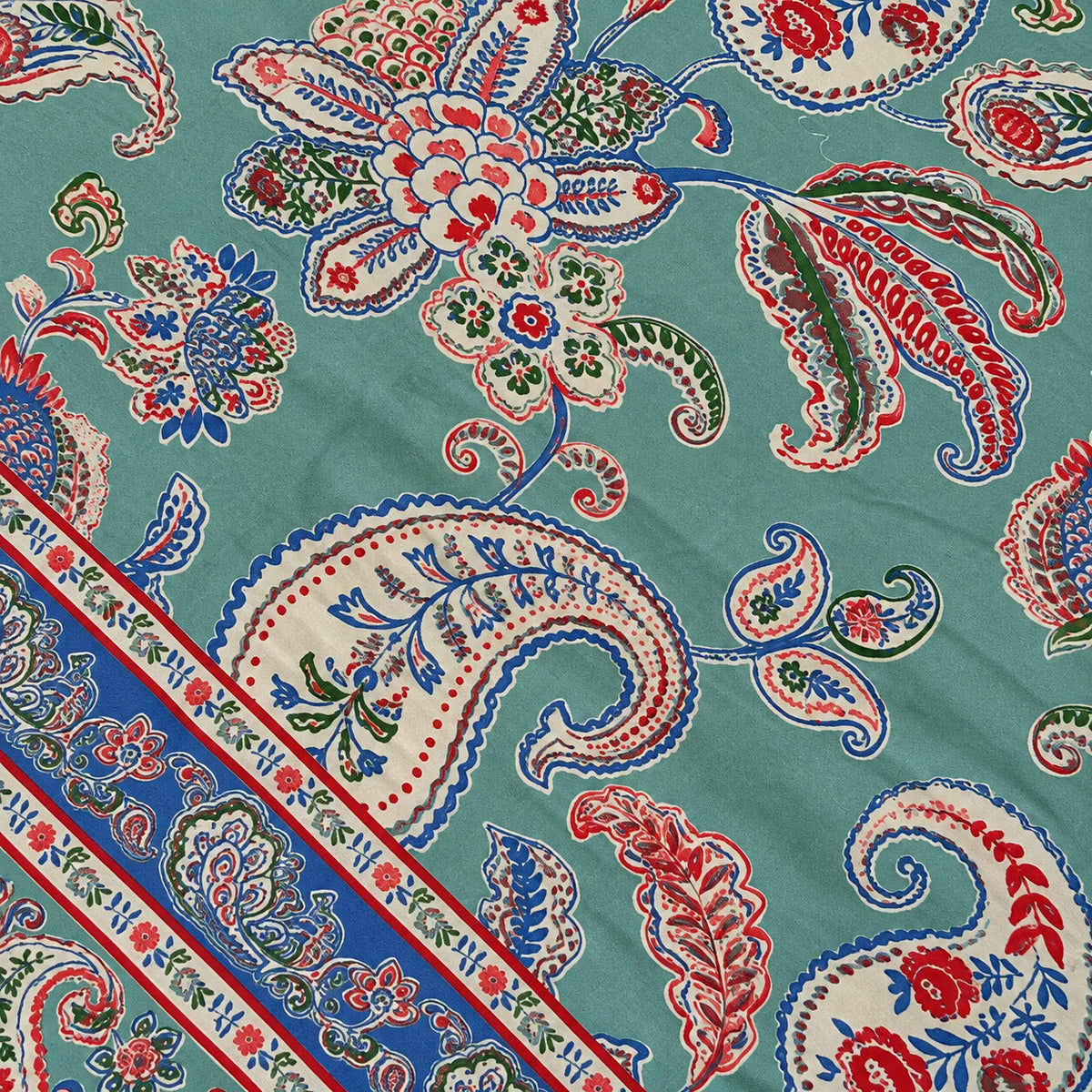 Teal Paisley Rangrez Bedsheet - BS_RZ_KS_010 - fabric close-up