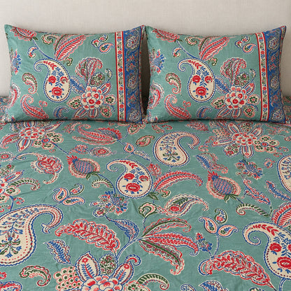 Teal Paisley Rangrez Bedsheet - BS_RZ_KS_010 - pillow covers