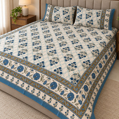 Blue Trellis Buti Rangrez Bedsheet - BS_RZ_KS_013 - hero
