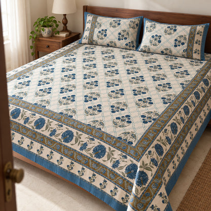 Blue Trellis Buti Rangrez Bedsheet - BS_RZ_KS_013 - bed lifestyle