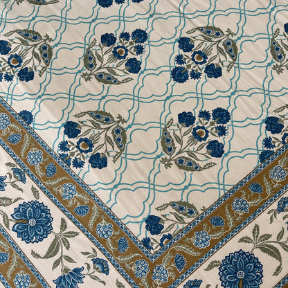 Blue Trellis Buti Rangrez Bedsheet - BS_RZ_KS_013 - fabric close-up