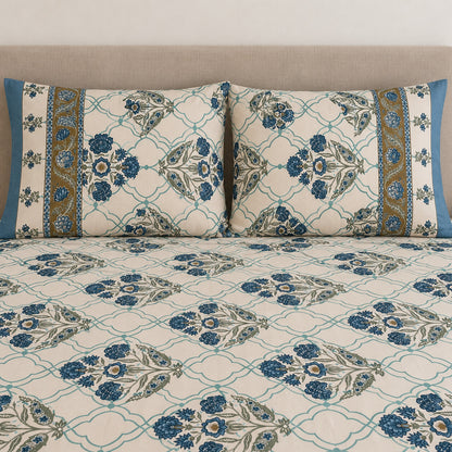 Blue Trellis Buti Rangrez Bedsheet - BS_RZ_KS_013 - pillow covers