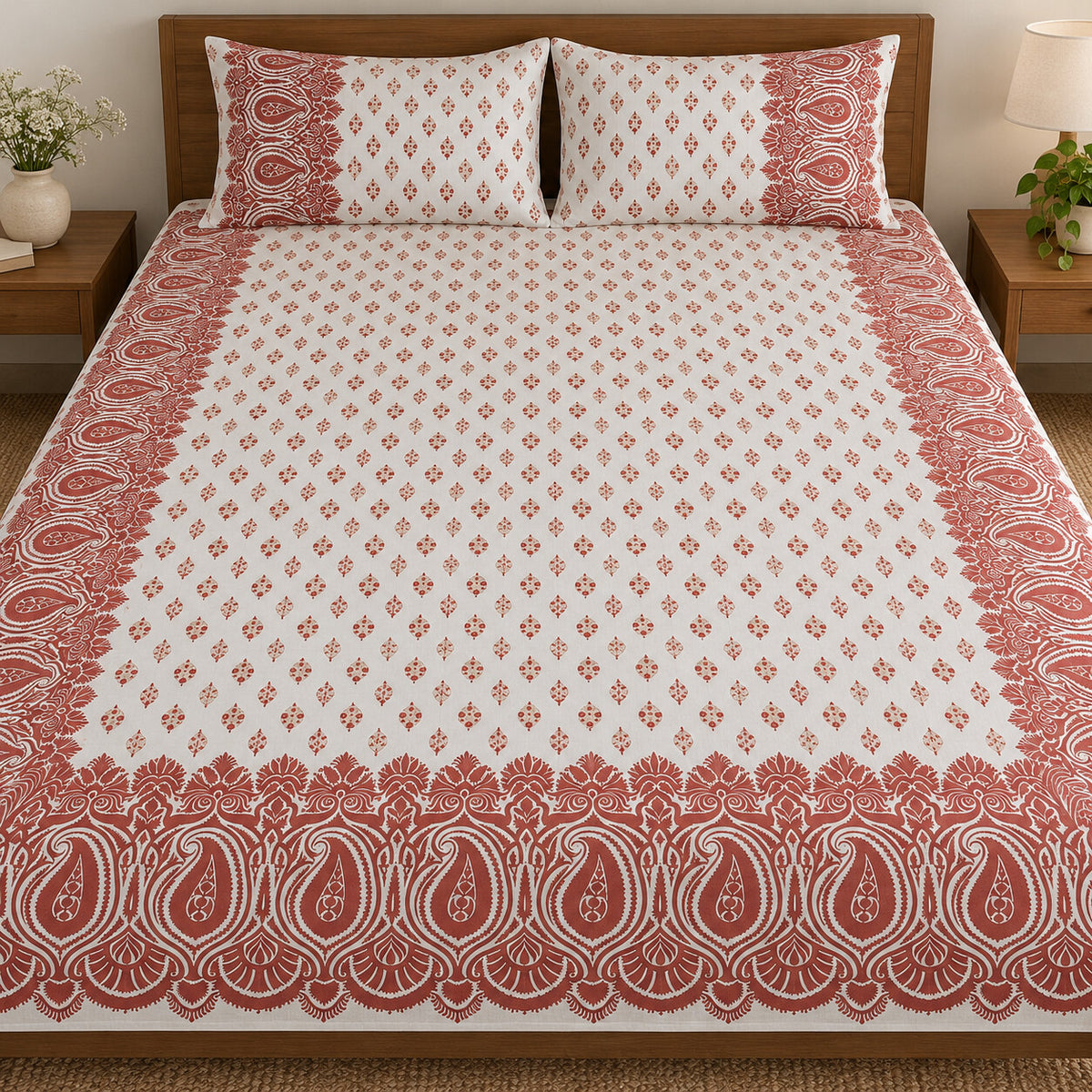 Maroon Paisley Border Rangrez Bedsheet - BS_RZ_KS_016 - hero