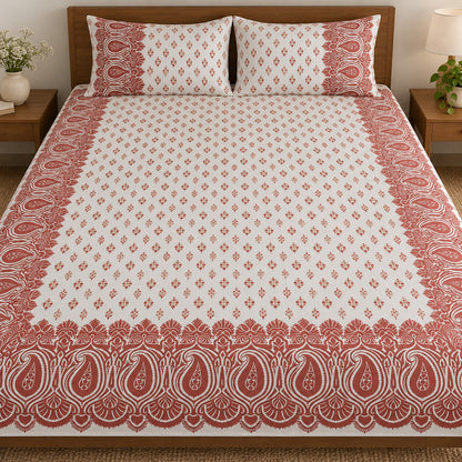 Maroon Paisley Border Rangrez Bedsheet - BS_RZ_KS_016 - hero