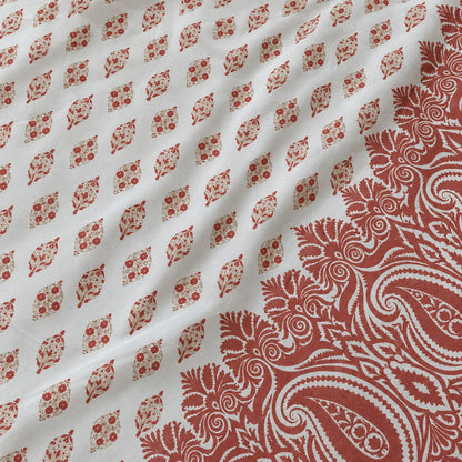 Maroon Paisley Border Rangrez Bedsheet - BS_RZ_KS_016 - fabric close-up