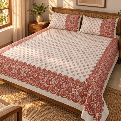 Maroon Paisley Border Rangrez Bedsheet - BS_RZ_KS_016 - golden hour