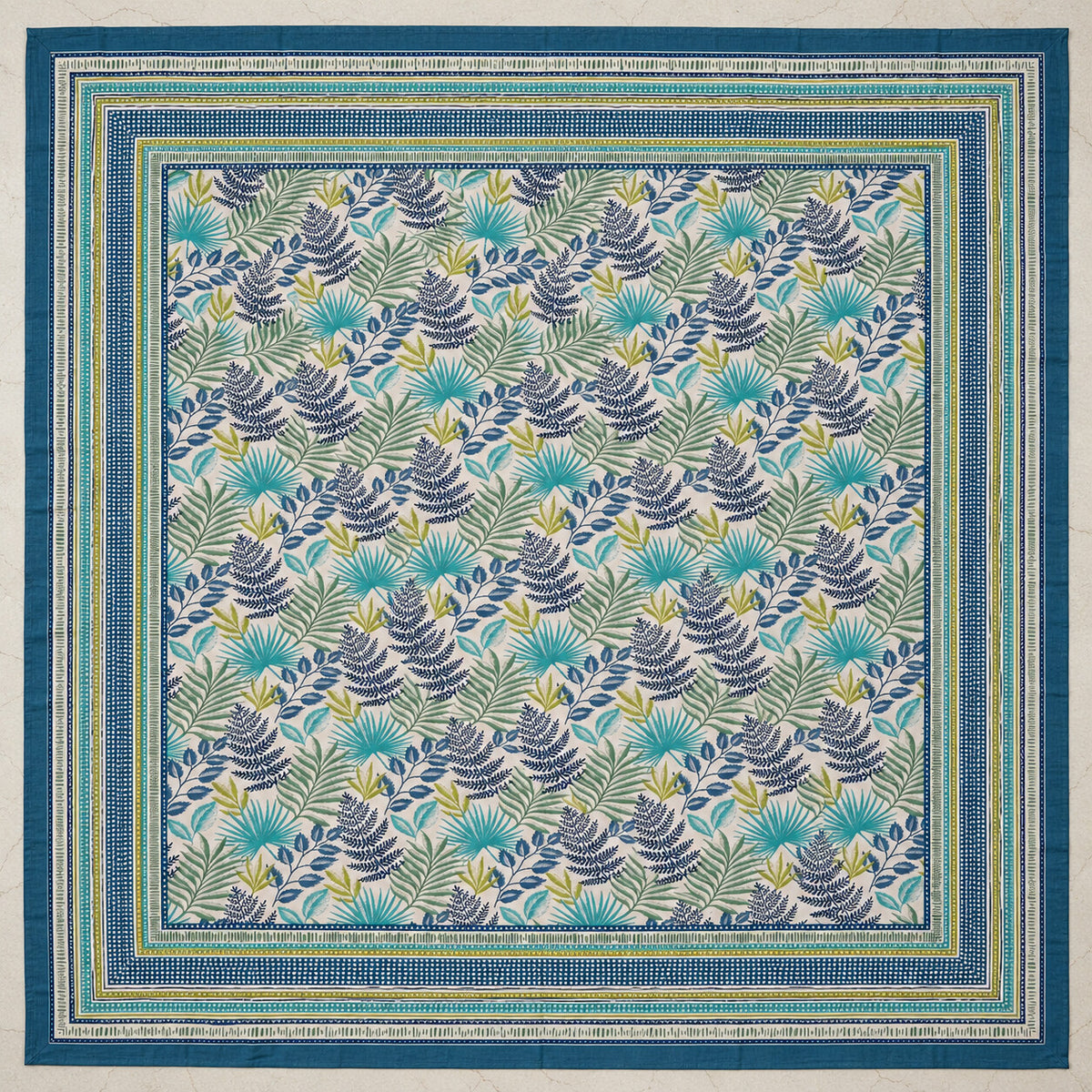 Teal Tropical Leaf Rangrez Bedsheet - BS_RZ_KS_017 - full print