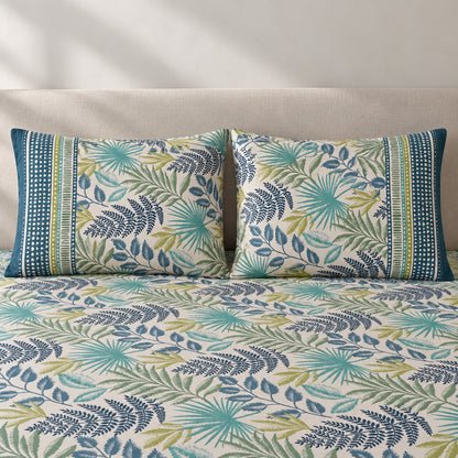 Teal Tropical Leaf Rangrez Bedsheet - BS_RZ_KS_017 - pillow covers
