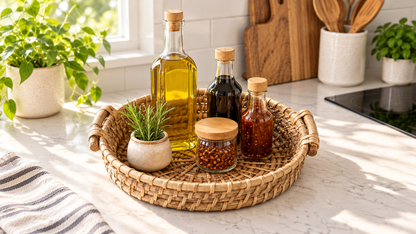 Handmade Round Nesting Cane Tray with Handles — Set of 3 or Individual Sizes