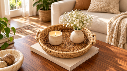 Handmade Round Nesting Cane Tray with Handles — Set of 3 or Individual Sizes
