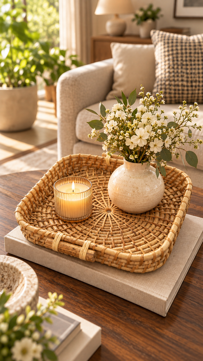 Handmade Square Nesting Cane Tray with Handles — Set of 3 or Individual Sizes