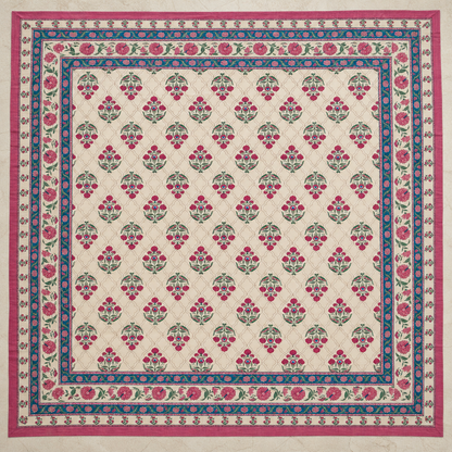 Magenta Floral Buti Rangrez Sanganeri Printed 100% Cotton King Bedsheet (108x108 in) with Two Pillow Covers