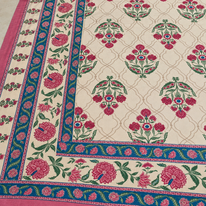 Magenta Floral Buti Rangrez Sanganeri Printed 100% Cotton King Bedsheet (108x108 in) with Two Pillow Covers
