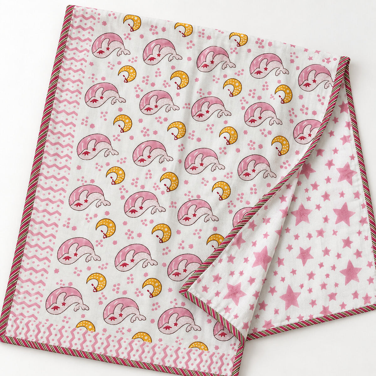 Pink Whale Moon Baby Dohar - DH_SUB_BB_002 - both sides reversible
