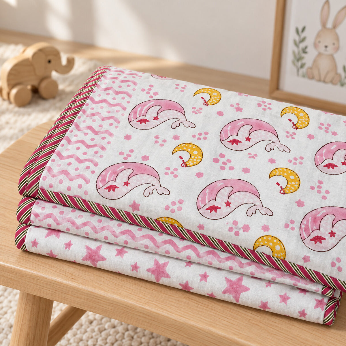 Pink Whale Moon Baby Dohar - DH_SUB_BB_002 - folded gift view