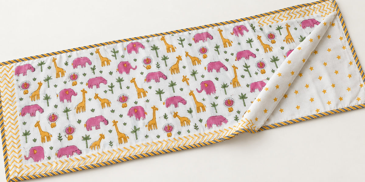 Pink Elephant & Giraffe Baby Dohar - DH_SUB_BB_004 - both sides reversible