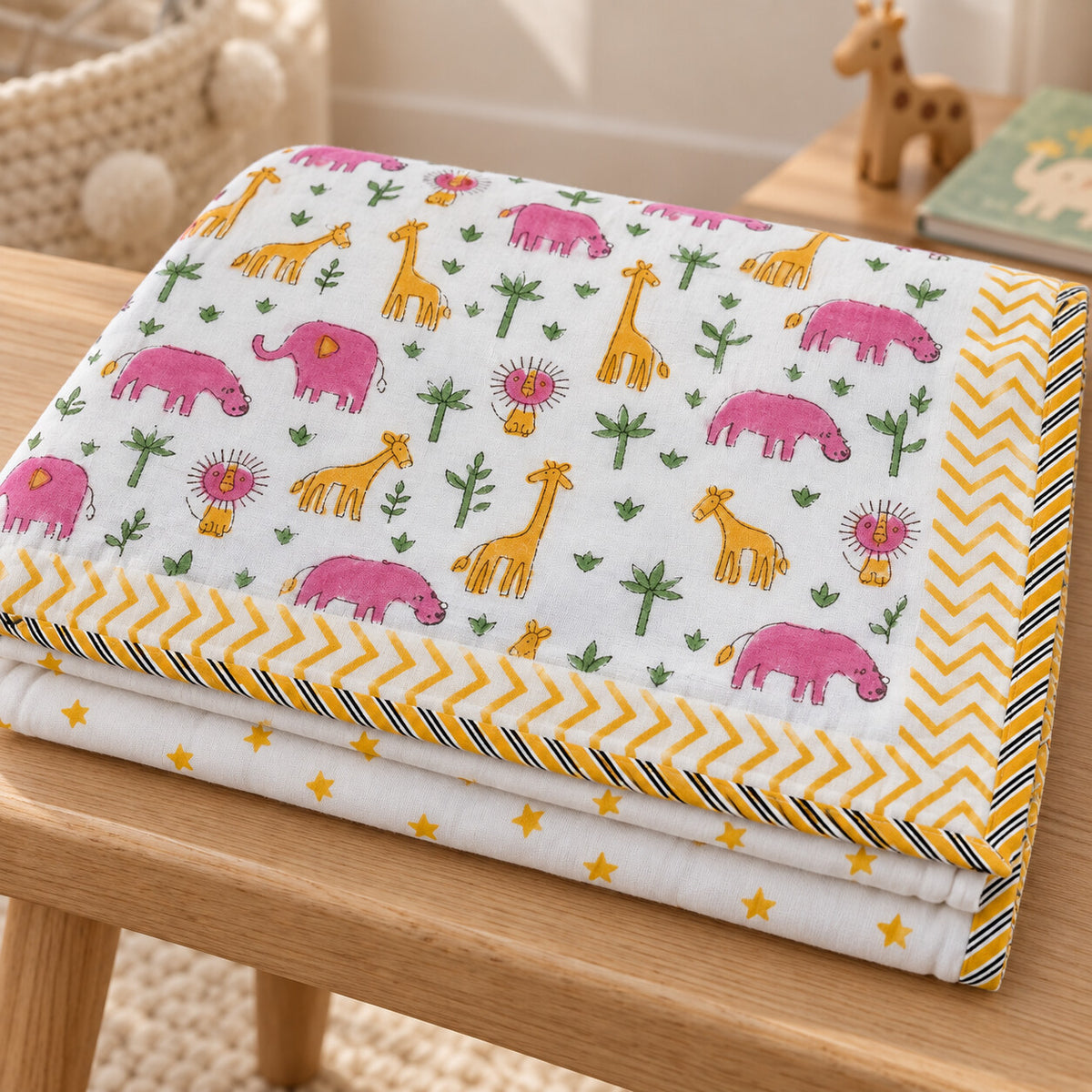 Pink Elephant & Giraffe Baby Dohar - DH_SUB_BB_004 - folded gift view