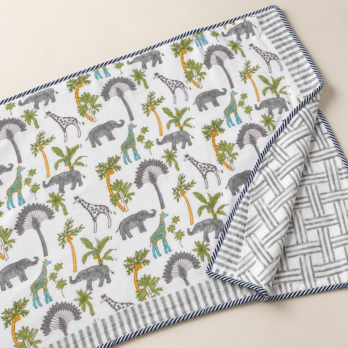 Grey Palm Safari Baby Dohar - DH_SUB_BB_005 - both sides reversible