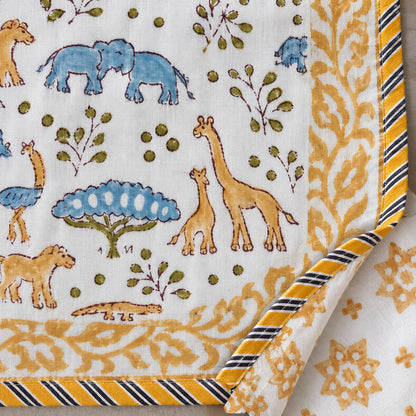 Blue Safari Savanna Baby Dohar - DH_SUB_BB_006 - print and border close-up