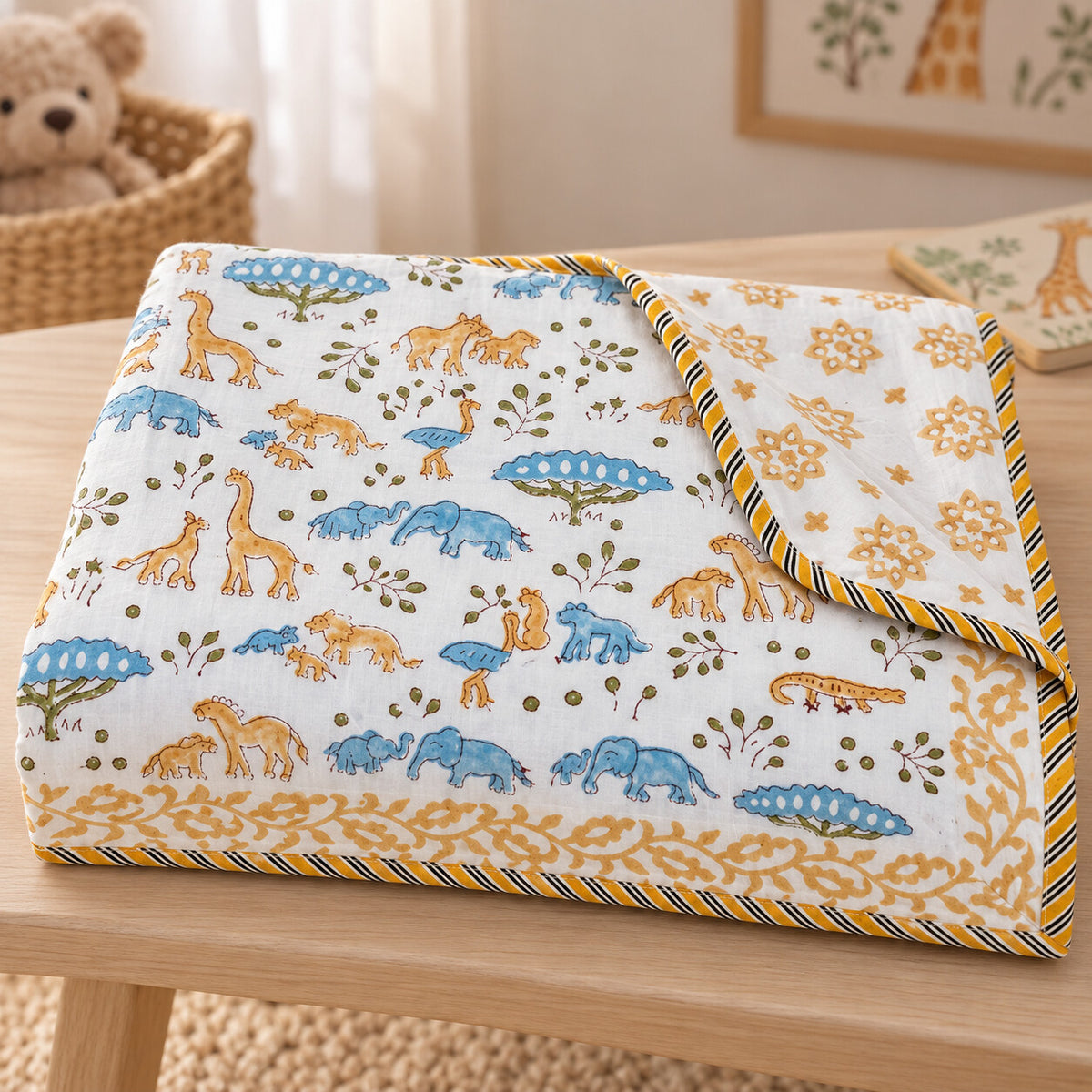 Blue Safari Savanna Baby Dohar - DH_SUB_BB_006 - folded gift view