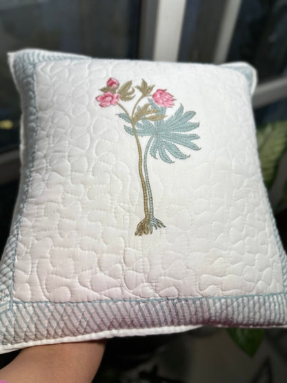 Nariyal Phool Hand Block Print Cushion Covers - Quilted (Set of 2)