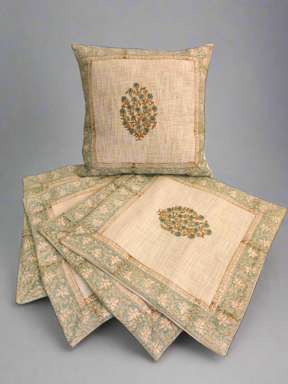 GulBahar Hand Block Print Cushion Covers - Cotton Jute (Set of 5)