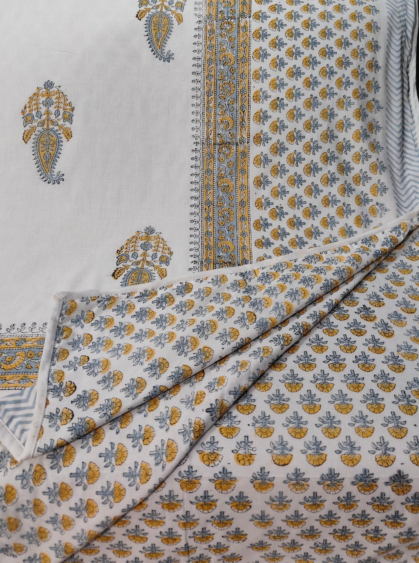 Mustard Ambi: 100% Cotton Mulmul Double Side Hand Block Printed Single Bed Dohar (Set of 2)