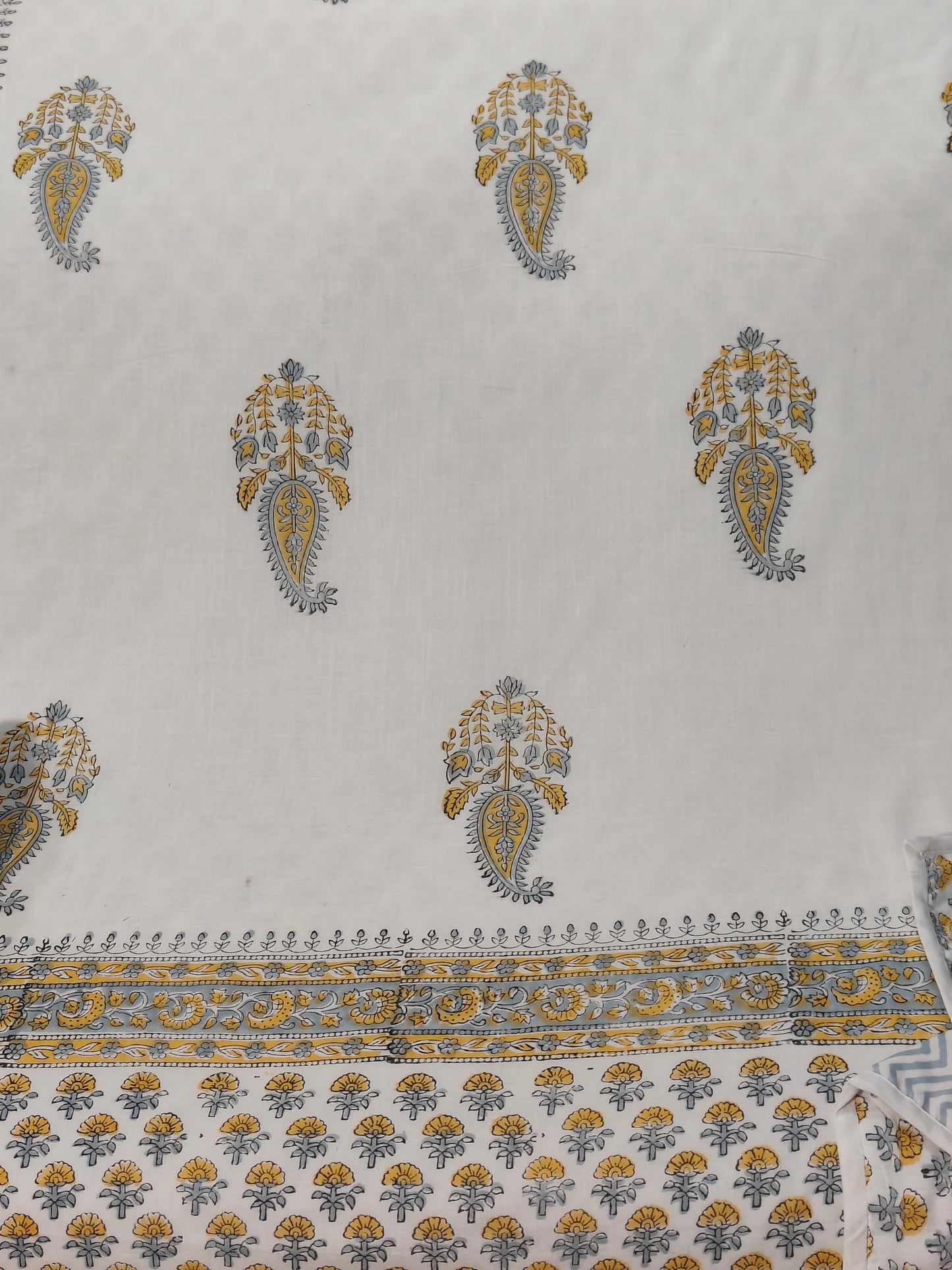 Mustard Ambi: 100% Cotton Mulmul Double Side Hand Block Printed Single Bed Dohar (Set of 2)